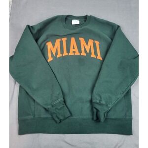 Champion Reverse Weave Miami Hurricanes Sweatshirt Mens Large Green Miami Logo